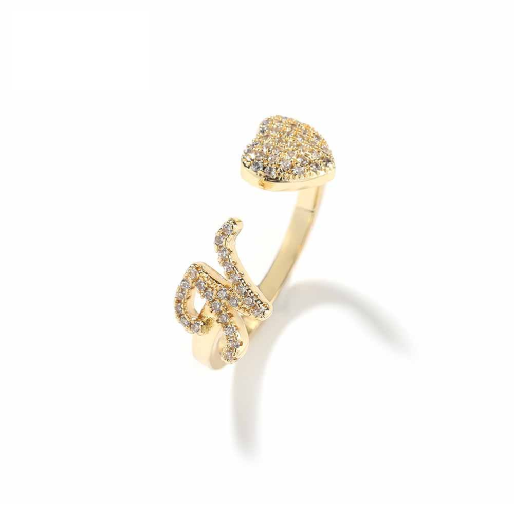 Heart Initial Adjustable Ring