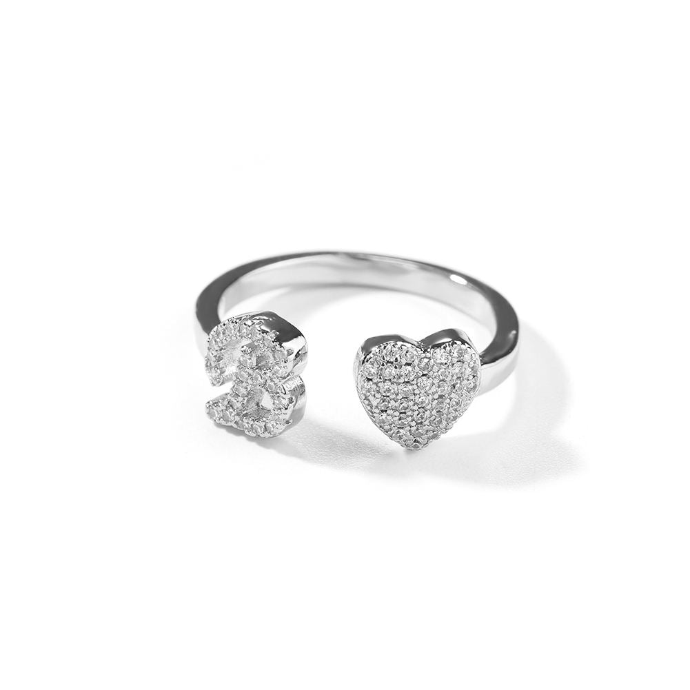 Heart Initial Adjustable Ring